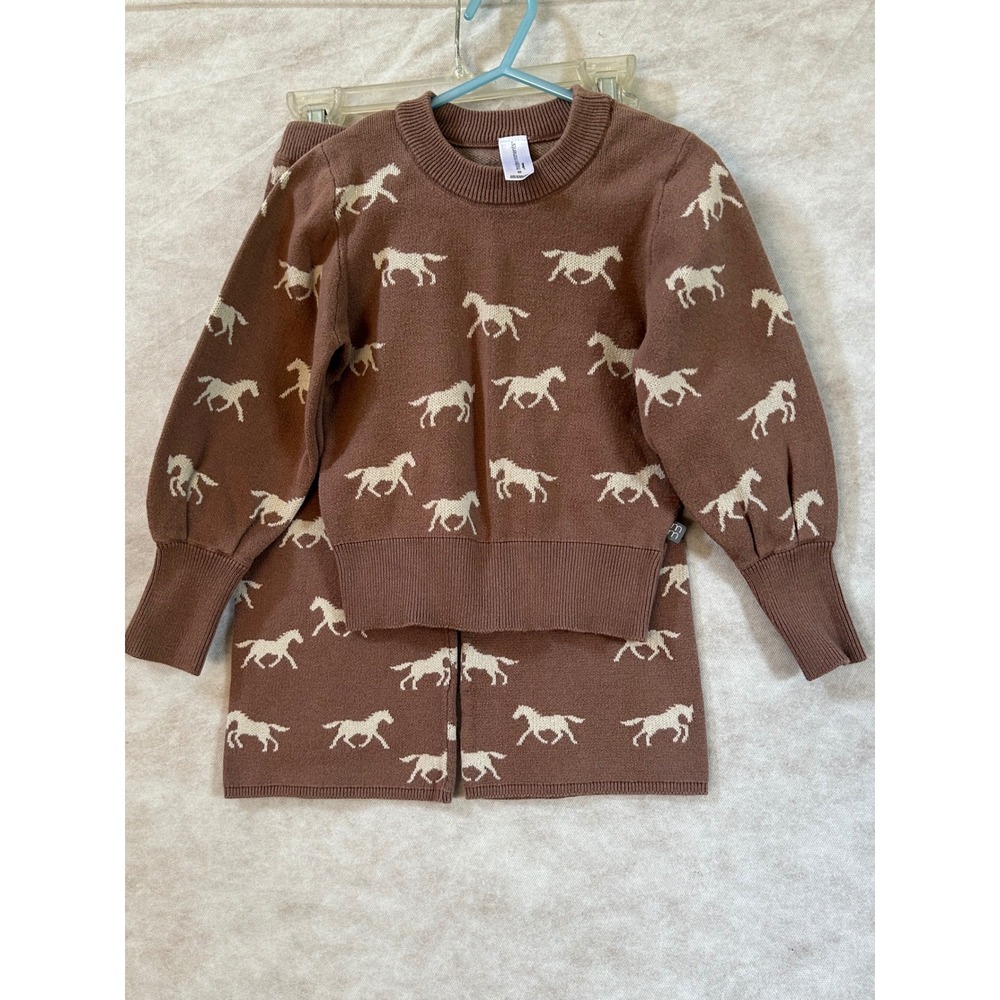 Modern Moments by Gerber Kids Brown Horse Knit Sweater and Pants Set 4T